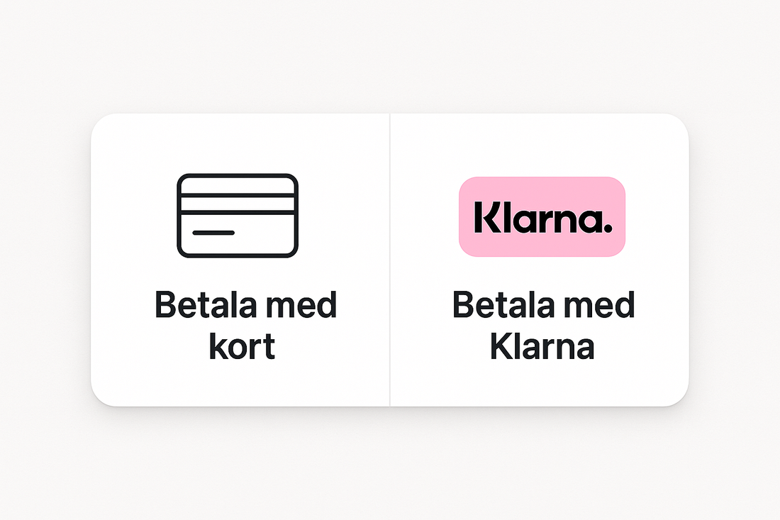 Du väljer om du vill betala direkt med kort eller via klarna.